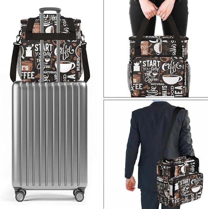 coffee cup coffee beans Coffee Maker Carring Bag Travel Carrying Storage Tote Bag Compatible with Keurig K-Mini or K-Mini Plus Portable Single Serve Coffees Brewer Case with Pockets for K-cup Pods