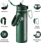 GOSWAG Insulated Sports Water Bottle, 24oz 2 Lids(with Straw/No Straw), Stainless Steel Water Bottles with Paracord Handle, Insulated Bottle with Double-Wall Vacuum Insulation