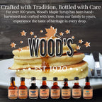 WOOD'S Vanilla Beaned Maple Syrup – Infused Vermont Maple Syrup with Real Vanilla Bean Pod | Smooth, Rich, All-Natural & Vegan Sweetener | Perfect for Breakfast, Baking, Seafood, Popcorn & More | 8.45 Fl Oz (250mL)
