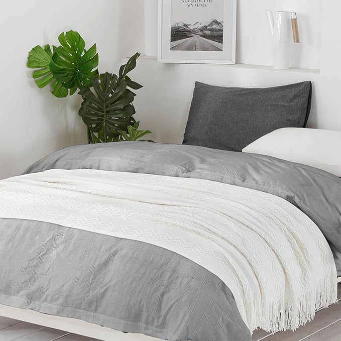 BOURINA Off White Throw Blanket 50 x90 Inches Throw Textured Solid Soft Sofa by BOURINA