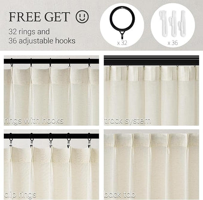 Topfinel 102 Inch Curtains 2 Panels Set, Two Packs Pinch Pleat Back Tab Linen - Image 2