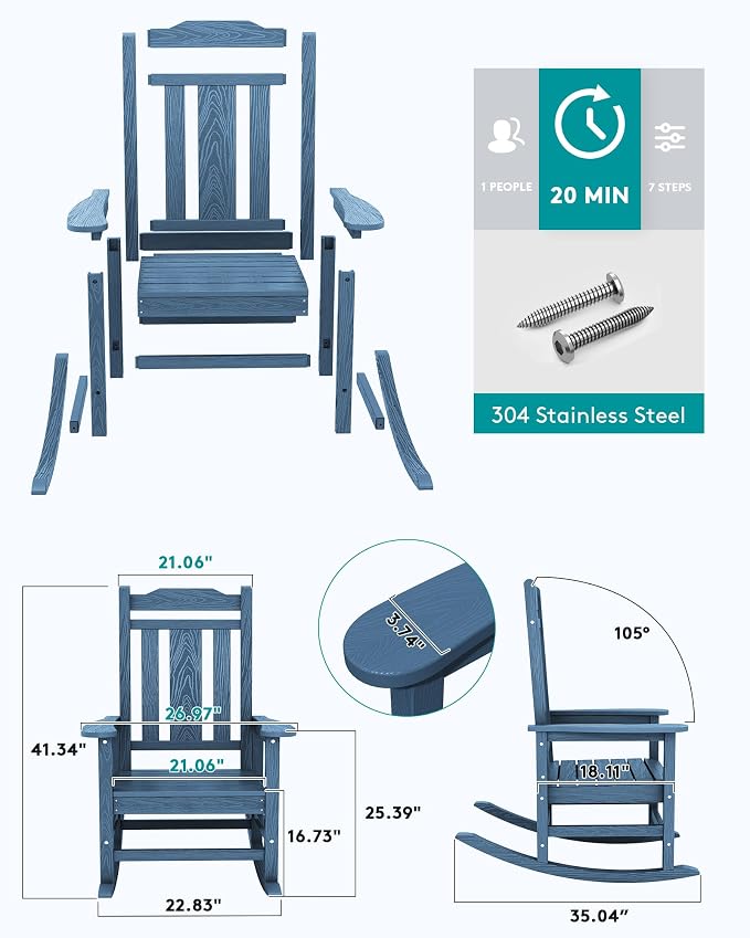 SERWALL Oversized Rocking Chair Outdoor, HDPE Outdoor Rocking Chair - Image 7