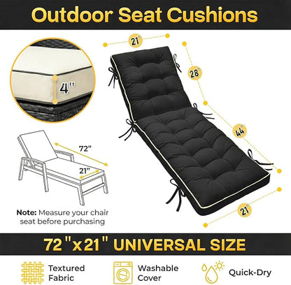 2 Pack 72x21 Inch Folding Chaise Lounge Cushion Quick Dry - Image 7
