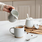 famiware Milkyway Ceramic Sugar and Creamer Set, 10oz Sugar Bowl & 13oz Creamer Set – Stoneware Milk Pitcher & Sugar Dispenser for Coffee Bar, Kitchen, or Countertop, Coffee Serving Set, Light Gray