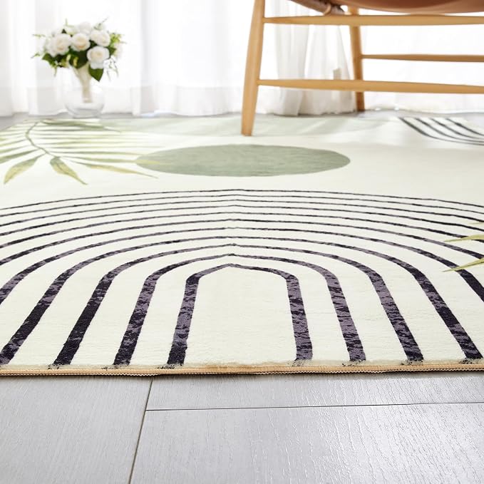 RoomTalks Mid Century Modern Washable Rug, Abstract Tropical Leaves Non Slip - Image 5