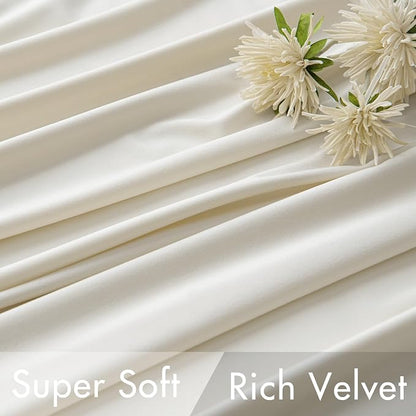 MIULEE Velvet Curtains 52x108 inches 2 Panels Ivory Room Darkening Curtains | - Image 4