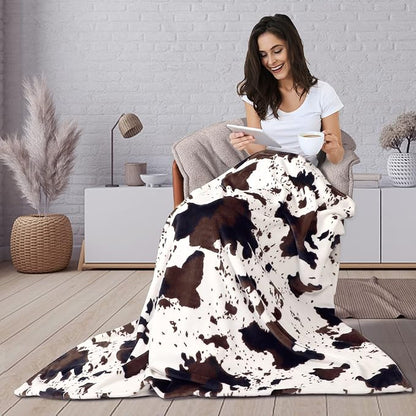 Edenleaf Flannel Cow Print Blanket 60"x80", Ultra Cozy Cow Throw Blanket - Image 3