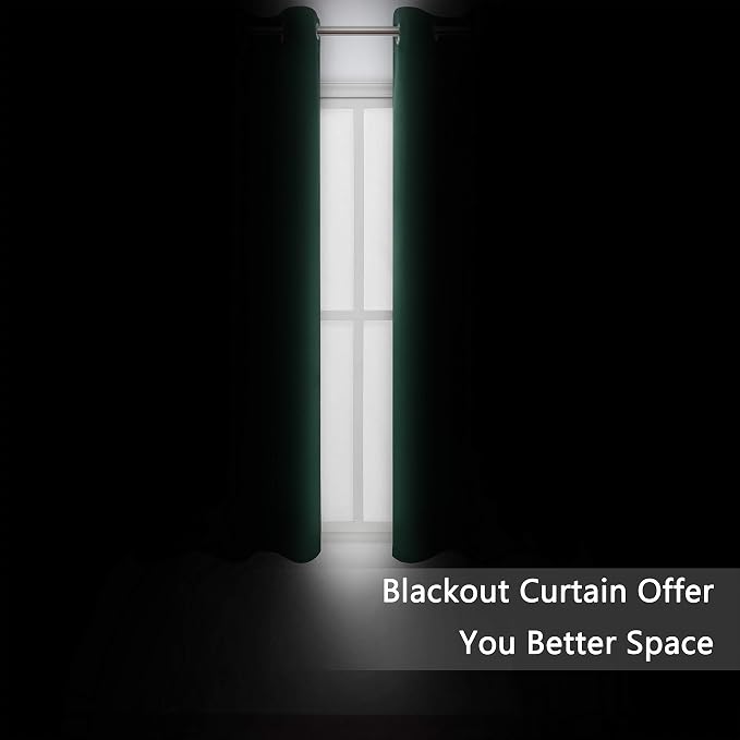 Green Blackout Curtains 34 x 63 Inch Length/Set of 2 Curtain Panels/Thermal - Image 3