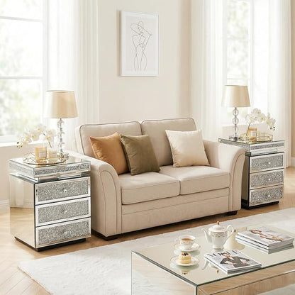 Modern Glam Glass Mirror Nightstand, 3-Drawer Luxury Mirrored Accent Table - Image 4