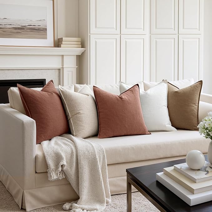 MIULEE Decorative Linen Pillow Covers 20x20 Inch Rust Red | Boho Farmhouse​ - Image 4
