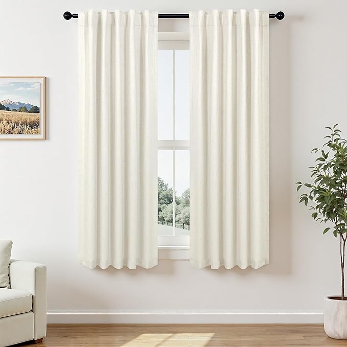 Pitalk 72 Inch Curtains for Living Room Black Out Linen Back Tab Loops Room by Pitalk