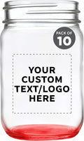 DISCOUNT PROMOS Custom Decorating Mason Jars 12 oz. Set of 10, Personalized Bulk Pack - Glass Jars for Overnight Oats, Candies, Fruits, Pickles, Spices, Beverages - Red