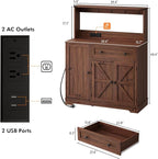 Wnutress Farmhouse Coffee Bar Cabinet with Drawer, 39" Kitchen Hutch Sideboard Buffet Cabinet with Charging Station and Adjustable Shelves, Coffee Bar Storage Table for Living Room, Dining Room, Brown