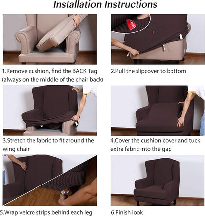 Turquoize Wingback Chair Covers 2 Piece Wing Chair Slipcover Stretch Slipcovers - Image 6