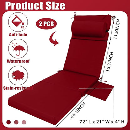 Wenqik 2 Pcs Outdoor Chaise Lounge Cushion - Image 3