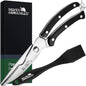 Heavy Duty Stainless Steel Poultry Shears For Bone, Chicken, Meat, Fish, Seafood, Vegetables. Premium Spring Loaded Food Scissors. One piece Kitchen Shears. (Black Wooden Handles)