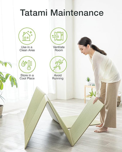 FULI Japanese Tatami Mattress, Foldable Igusa Rush Grass Tatami Rug, Natural - Image 7