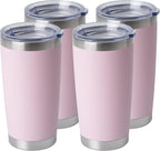 HASLE OUTFITTERS 20oz Stainless Steel Tumblers Bulk, Insulated Travel Cup with Lid, Double Wall Vacuum Coffee Mug for Cold & Hot Drinks 4 Pack, Light Pink