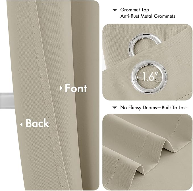 MIULEE Blackout Curtains for Bedroom 2 Panels 40 x 54 Inch Long Sand | Thermal - Image 4