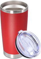 20oz Tumbler Stainless Steel Tumbler Cup with Lid Vacuum Insulated Double Wall Travel Mug, Durable Powder Coated Travel Coffee Tumbler Mug for Hot & Cold Drinks, Red,1 Pack