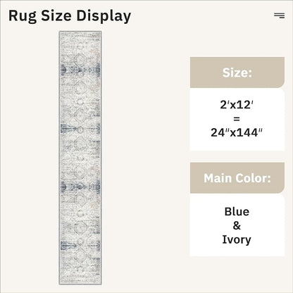 Soalmost Runner Rug 2x12 Washable Hallway Kitchen Runners Blue/Ivory | Non-Slip - Image 5