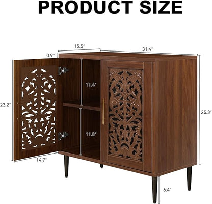ARTPOWER Accent Cabinet with 2 Doors, Vintage Hollow Carving Buffet Cabinet - Image 2