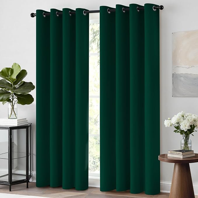 Yakamok Room Darkening Curtains 52x63 inch Length Dark Green-Living Room | 2 - Image 2