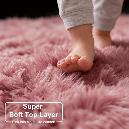 Amdrebio Blush Pink Big Round Fluffy Rug 7Ft - Image 4