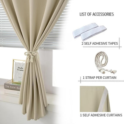 Blackout Curtains with Self Adhesive Tape No Rod No Drill Easy Install Window - Image 2