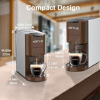 KOTLIE 513K Single Serve Capsule Coffee Machine fits for K-Cup capsule/Nes*p Original/Ground Coffee/44mm ESE,0.8L,Compact Size(Coffee)