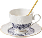 TATSUMI Interglio Embossed Bone China Tea Cup and Saucer Set, 3 Pieces Vintage Style Coffee Cup & Saucer Set For Women Wedding Gift (Starry Sky Rose, 1 set)