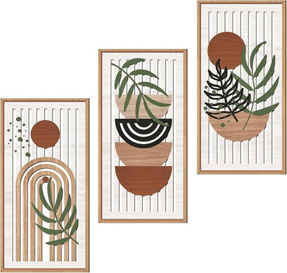 IARTTOP Boho Mid-century Modern Wood Wall Art 8x16 Inch Framed Bohemian by IARTTOP