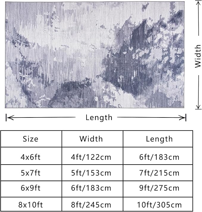 Area Rug 4x6 Light Grey Rug Washable Boho Rugs Non Slip Low Pile Abstract Small - Image 2