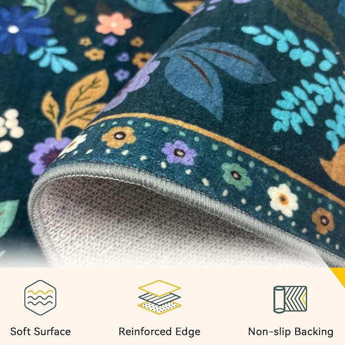 RELEANY Floral Washable 5x7 Area Rugs Teal/Purple | Flower Carpet Print Boho - Image 3