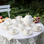 ACMLIFE Tea Sets for Adults Fine Bone China Tea Set for 6, Porcelain Teapot Sets for Adults 24K Gold, Afternoon Modern Cups and Saucers for Women Tea Party or Gifts Giving (White)