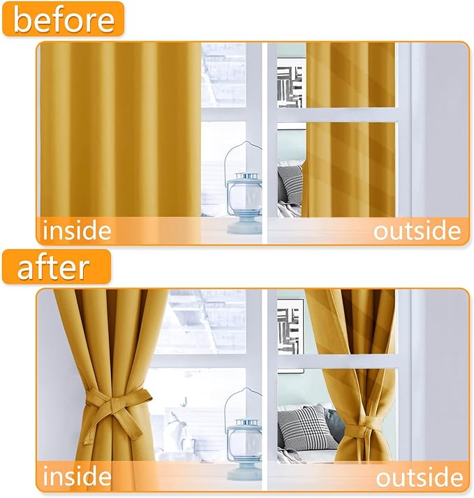 Blackout Curtains for Bedroom, Mustard Yellow 52 x 30 Inch 2 Panels | Thermal - Image 4