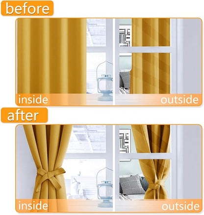 Blackout Curtains for Bedroom, Mustard Yellow 52 x 30 Inch 2 Panels | Thermal - Image 4