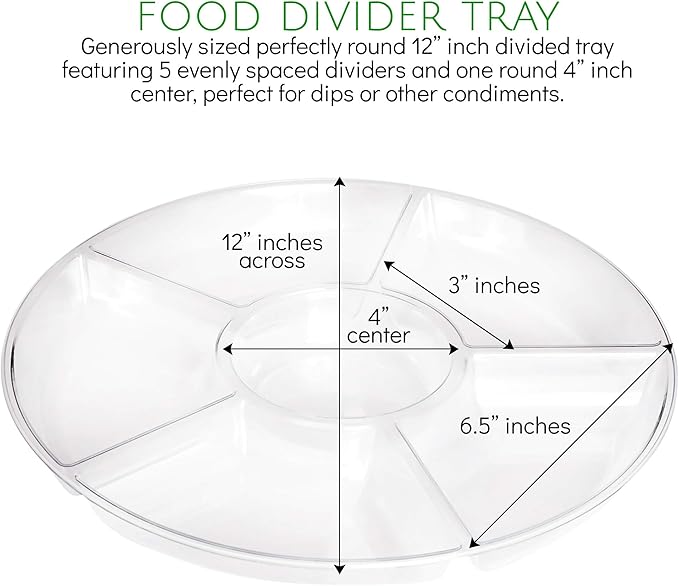Plasticpro 6 Sectional Round Plastic Serving Tray/Platters Clear Pack of 2
