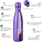 BJPKPK 17oz Insulated Stainless Steel Water Bottles,Sports Water Bottles Keep Cold for 24 Hours and Hot for 12 Hours,BPA Free for Travel,Purple cap