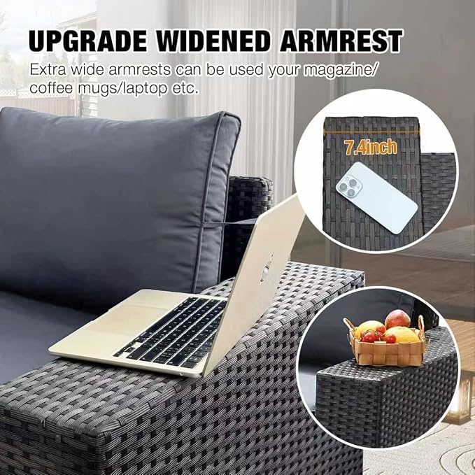 JOYURE 8 Pieces Patio Furniture Set All-Weather Outdoor Wicker Sectional - Image 3
