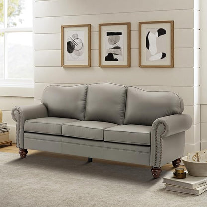 81" Genuine Leather Sofa, Classic 3-Seater Couchs - Image 3