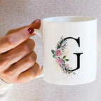 Retreez Initial A-Z Floral Botanical Bouquet Alphabet Monogrammed Monogram Mug 11 Oz Ceramic Tea Coffee Mugs - Appreciation Thank You Wedding Birthday Gifts for her friend coworker sister - G Initial