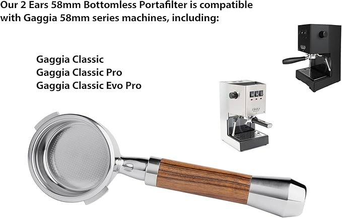 LILQ 58mm Bottomless Naked 2 Ears Portafilter Compatible with Gaggia Machines– Includes 18–20g Basket (WalnutFusionV4, 58mm For Gaggia)