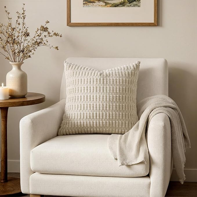 MIULEE Euro Sham Corduroy Decorative Throw Pillow Covers 24x24 Cream White | - Image 3