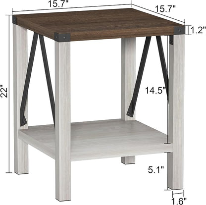 Treocho Farmhouse End Table Set of 2, Rustic Vintage Nightstand Side Table - Image 3