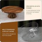 Bellsal Acacia Wood Cake Stand with Clear Acrylic Lid Dome Cover, 12in Cake Plate with Dome, Cake Display Stand with Cover, Cake Holder for Baking Gifts, Birthday Kitchen Party, Wedding