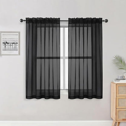 Sheer Black Curtains 84 Inch Length 2 Panels Set by OWENIE
