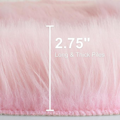 duduta Pink Faux Fur Rug 2x3 ft, Small Fluffy Bedside Rug Seat Covers | Shag - Image 2