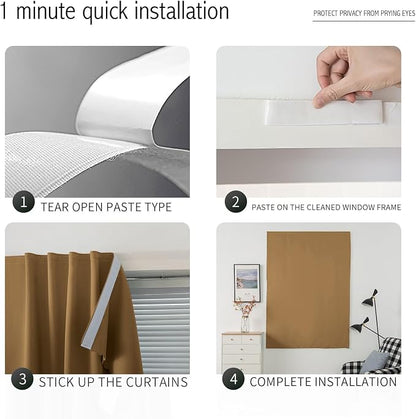 Thermal Blackout Curtains with Self-Adhesive Tape, No Rod No Drill Easy Install - Image 4