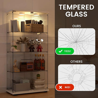 Display Cabinet with Light, Glass Door and Lock, 4-Shelf Fast Installation in - Image 6